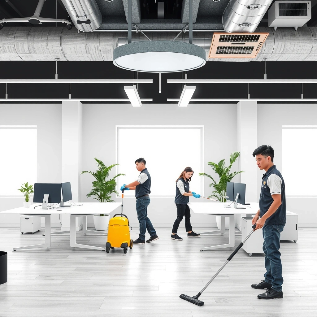 Modern office cleaning service with professional staff